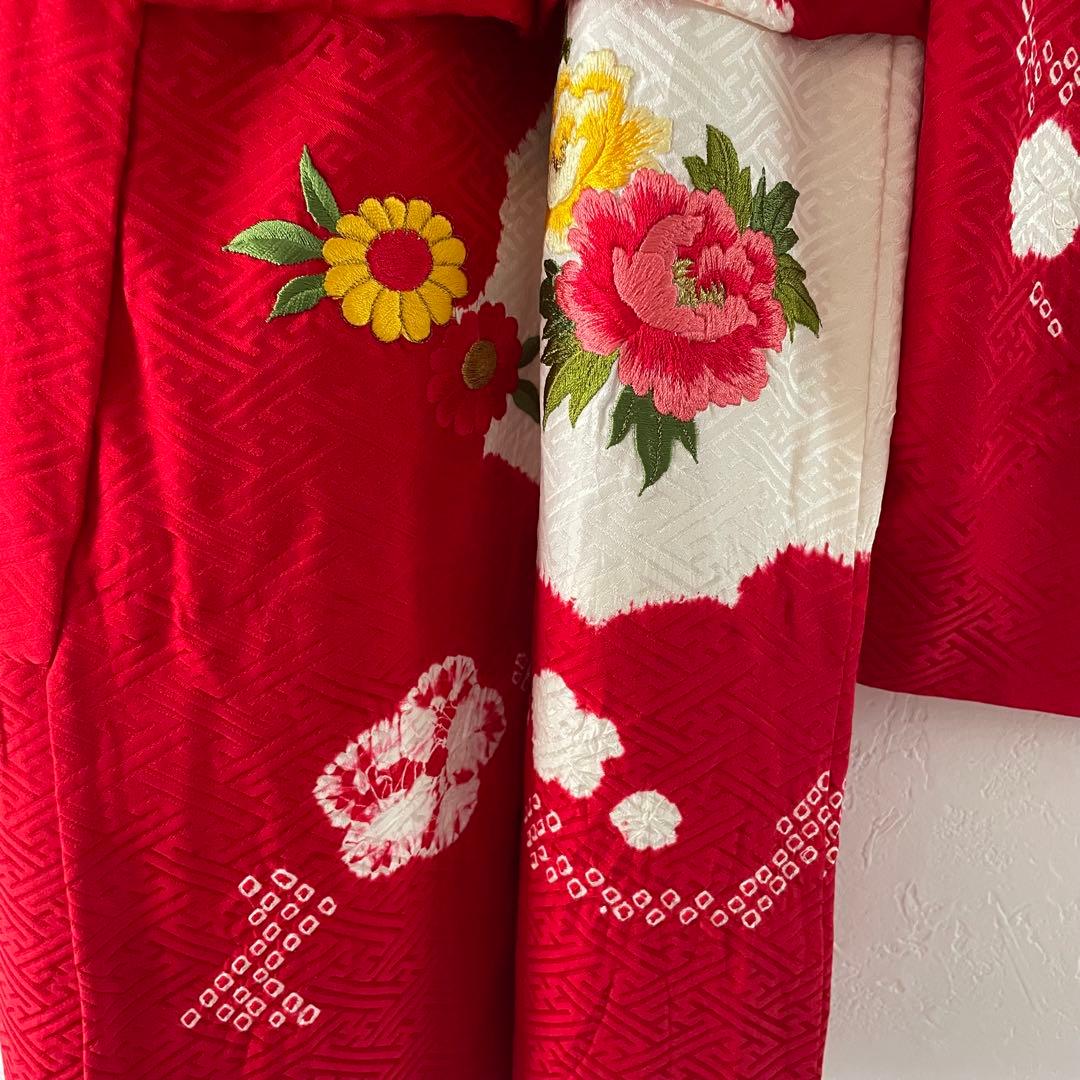 七五三　3歳　正絹お着物セット　ハンドメイド　白総絞り被布