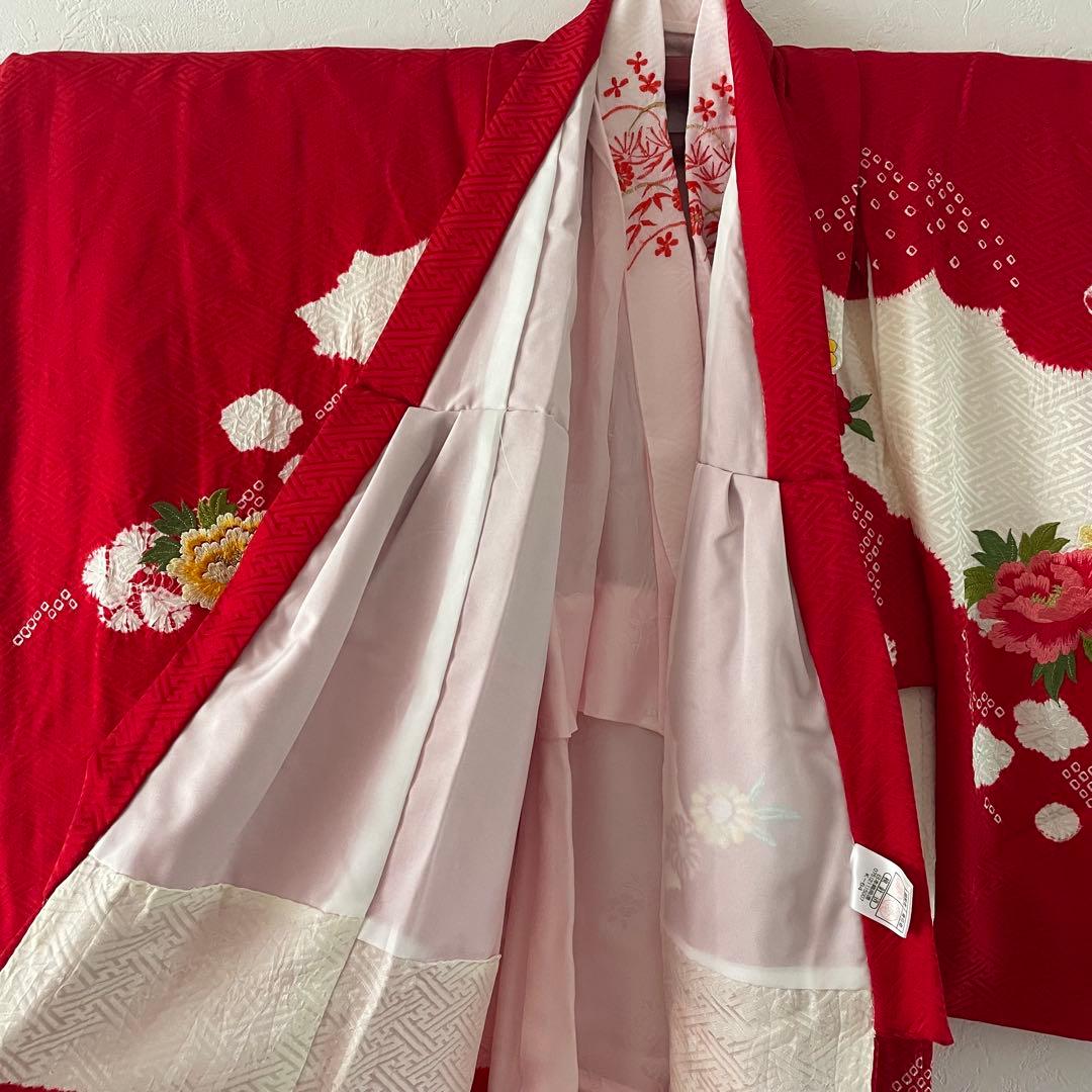 七五三　3歳　正絹お着物セット　ハンドメイド　白総絞り被布