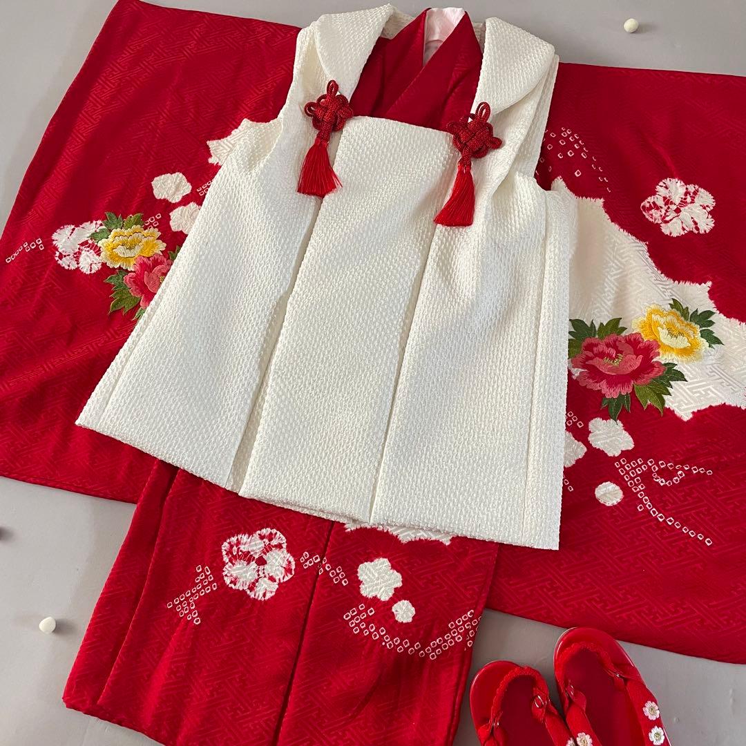 七五三　3歳　正絹お着物セット　ハンドメイド　白総絞り被布
