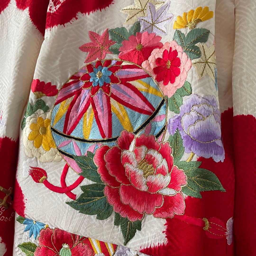 七五三　3歳　正絹お着物セット　ハンドメイド　白総絞り被布