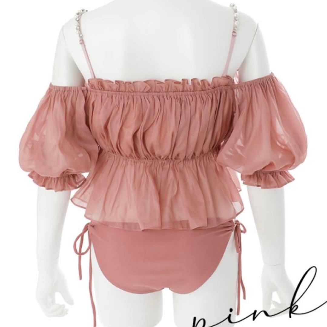 ピンク オフショルダー フリル水着
