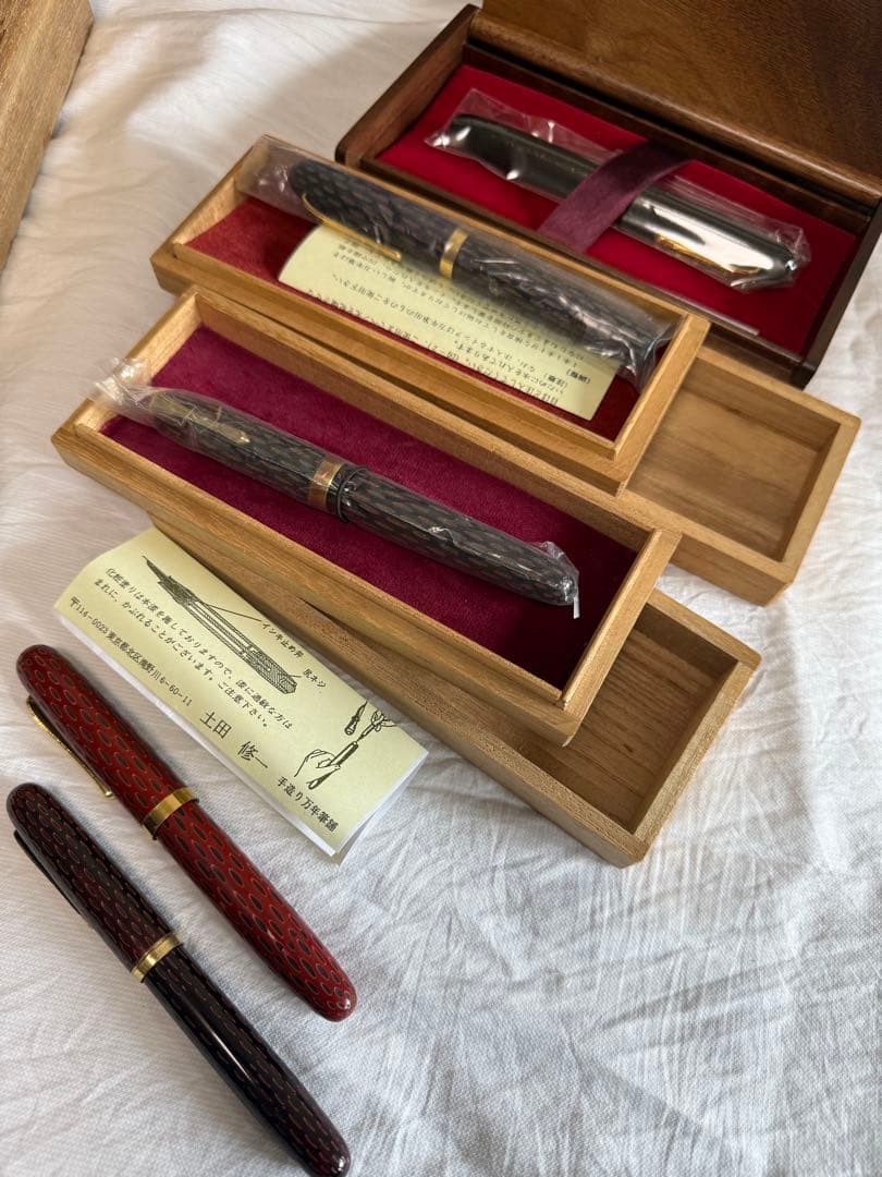 酒井栄助、兜木、鎌倉彫、土填修一万年筆5本セット