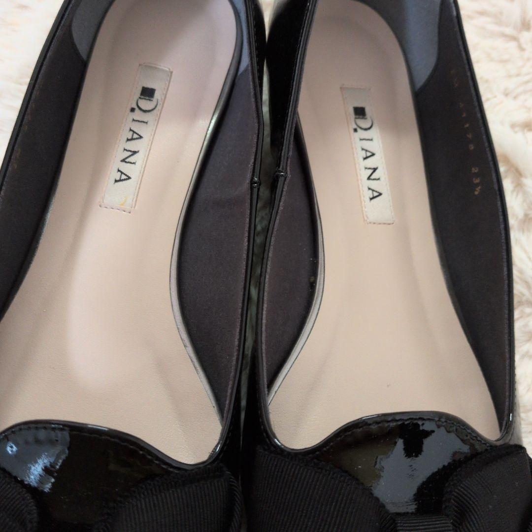 【美品】ダイアナ オペラシューズ ポインテッドトゥ リボン エナメル フラット