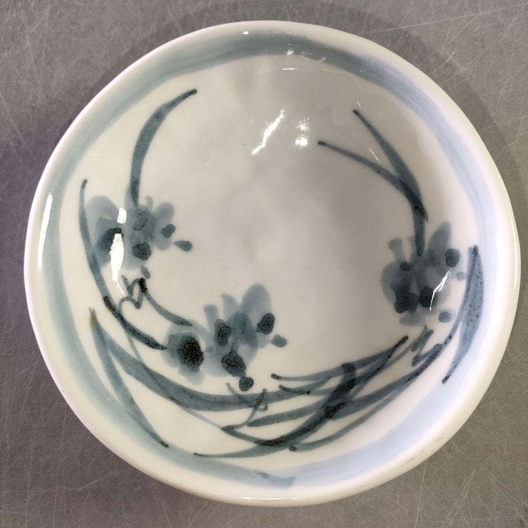 A1238-5/有田焼/青木龍山 作/染付花草文小鉢5客/共箱/向付/懐石道具/