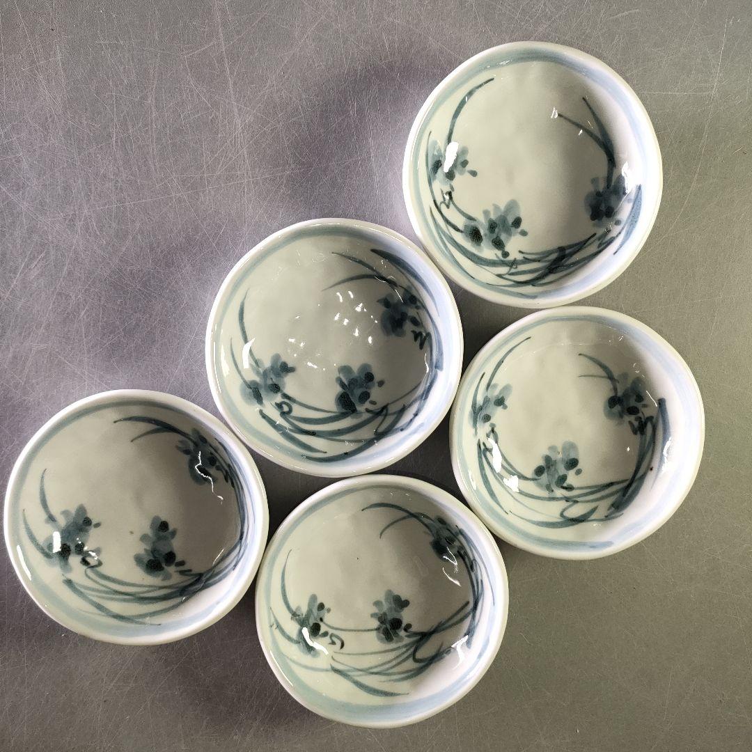 A1238-5/有田焼/青木龍山 作/染付花草文小鉢5客/共箱/向付/懐石道具/