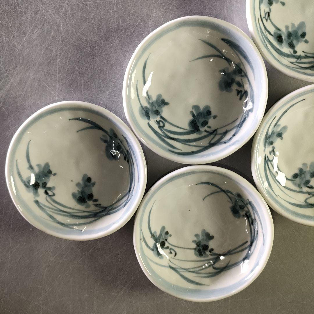 A1238-5/有田焼/青木龍山 作/染付花草文小鉢5客/共箱/向付/懐石道具/