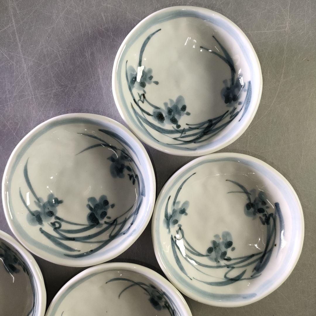 A1238-5/有田焼/青木龍山 作/染付花草文小鉢5客/共箱/向付/懐石道具/