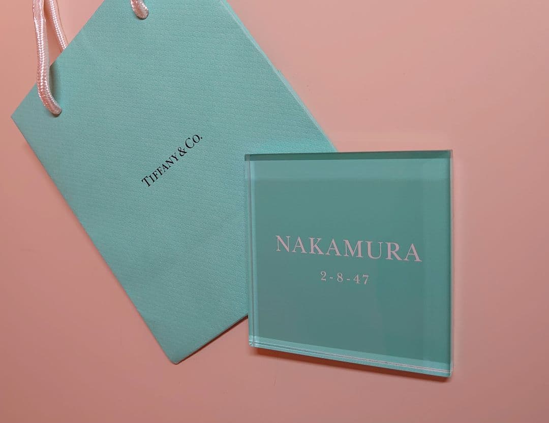 かっつん＊ミントグリーン背景アクリル表札＊4辺45度斜めカット＊ＵＶ印刷