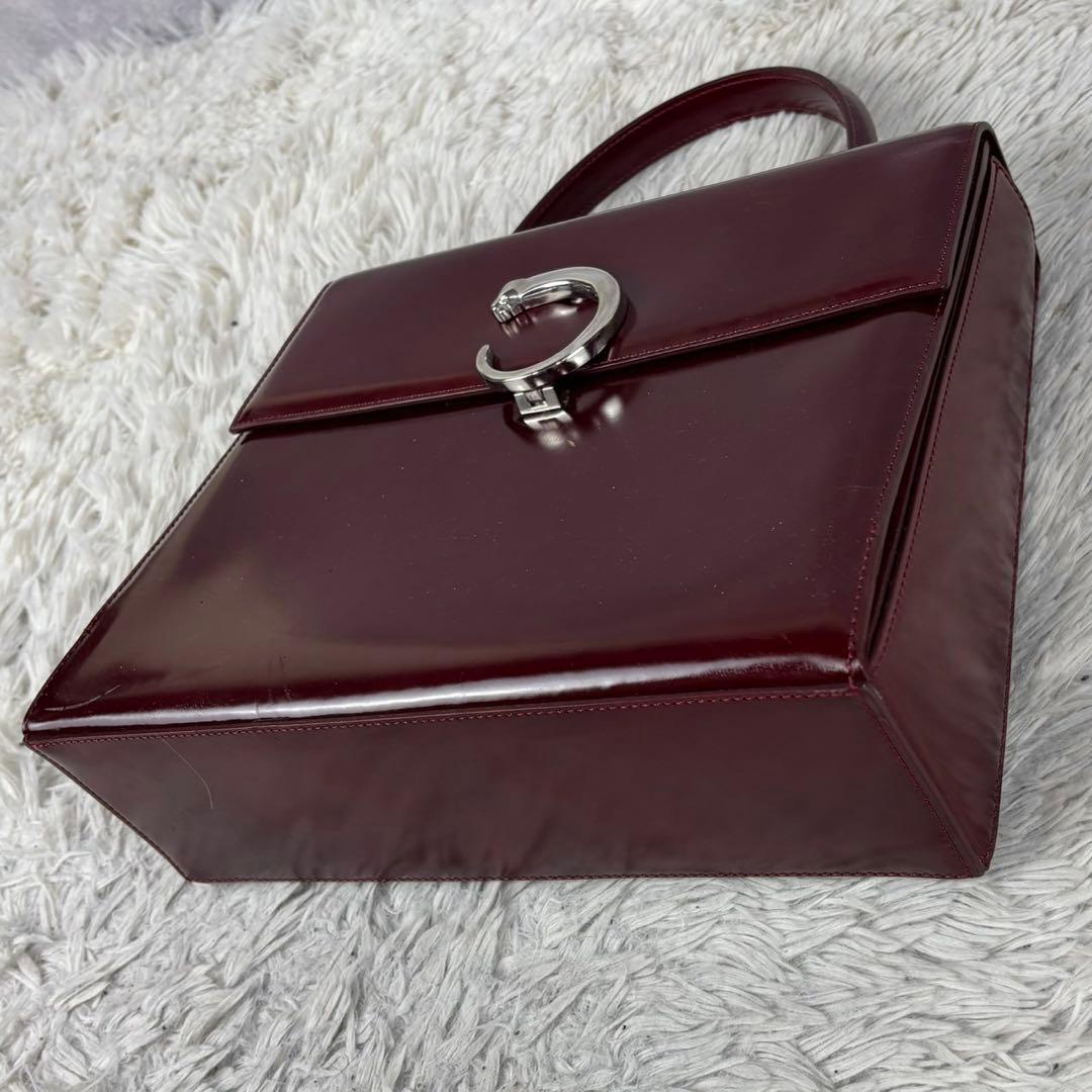 極美品 カルティエ レザー ハンドバッグ パンテール ボルド マストライン 赤茶