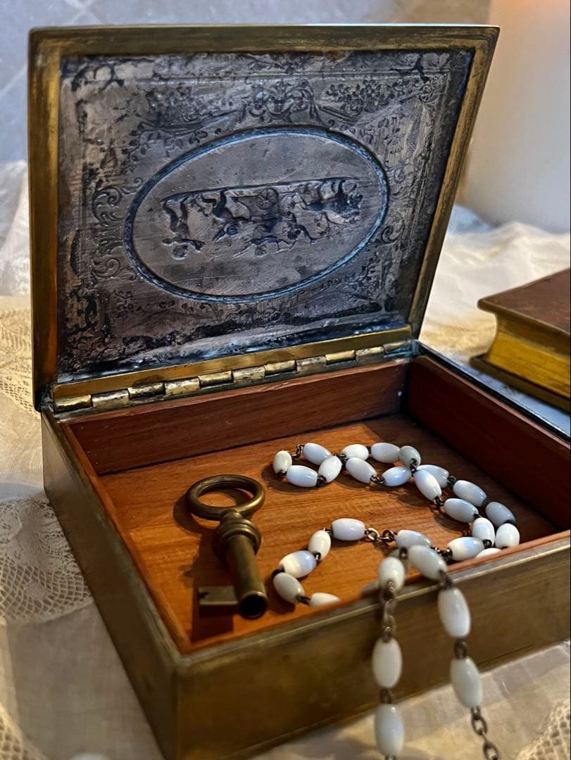 ◆フランスアンティーク｜ブロンズ真鍮エンジェル彫刻ジュエリーボックス小物入れ小箱