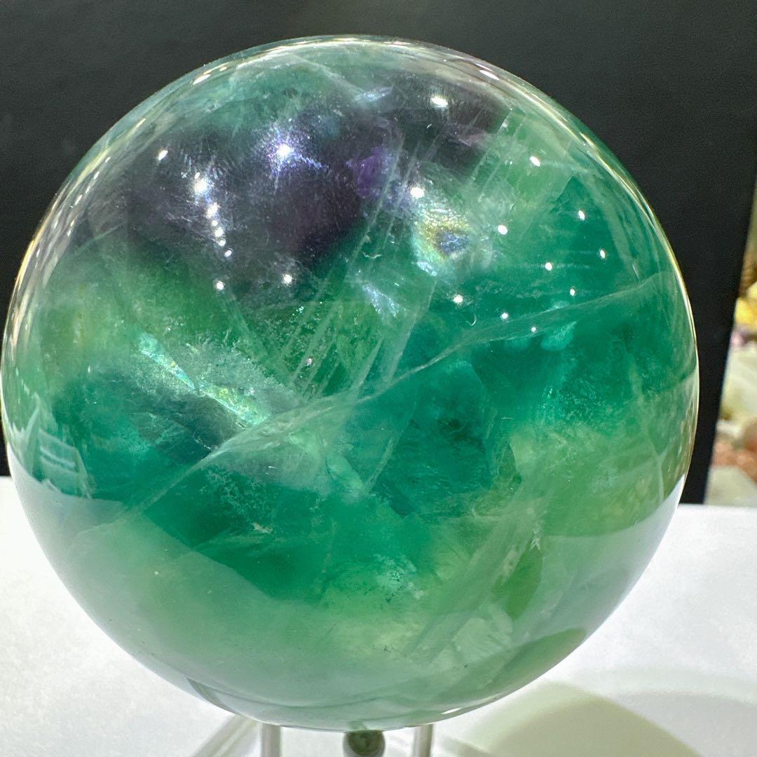 天然石 フェザーフローライト丸玉 置物 F.43