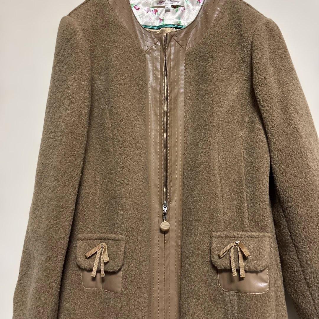 ✨Super Beauty ✨ノーカラーコート✨42 Lサイズ✨ブラウン✨美品✨