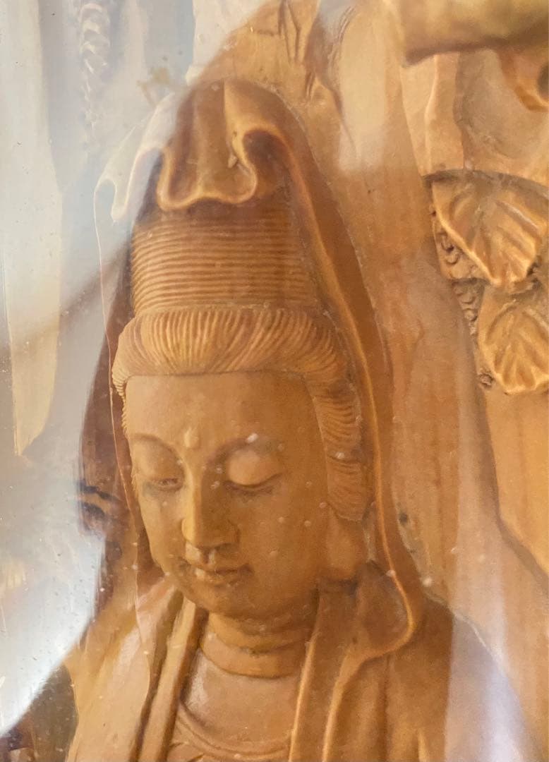 観音様龍　彫刻　一刀彫り　仏像　木彫り