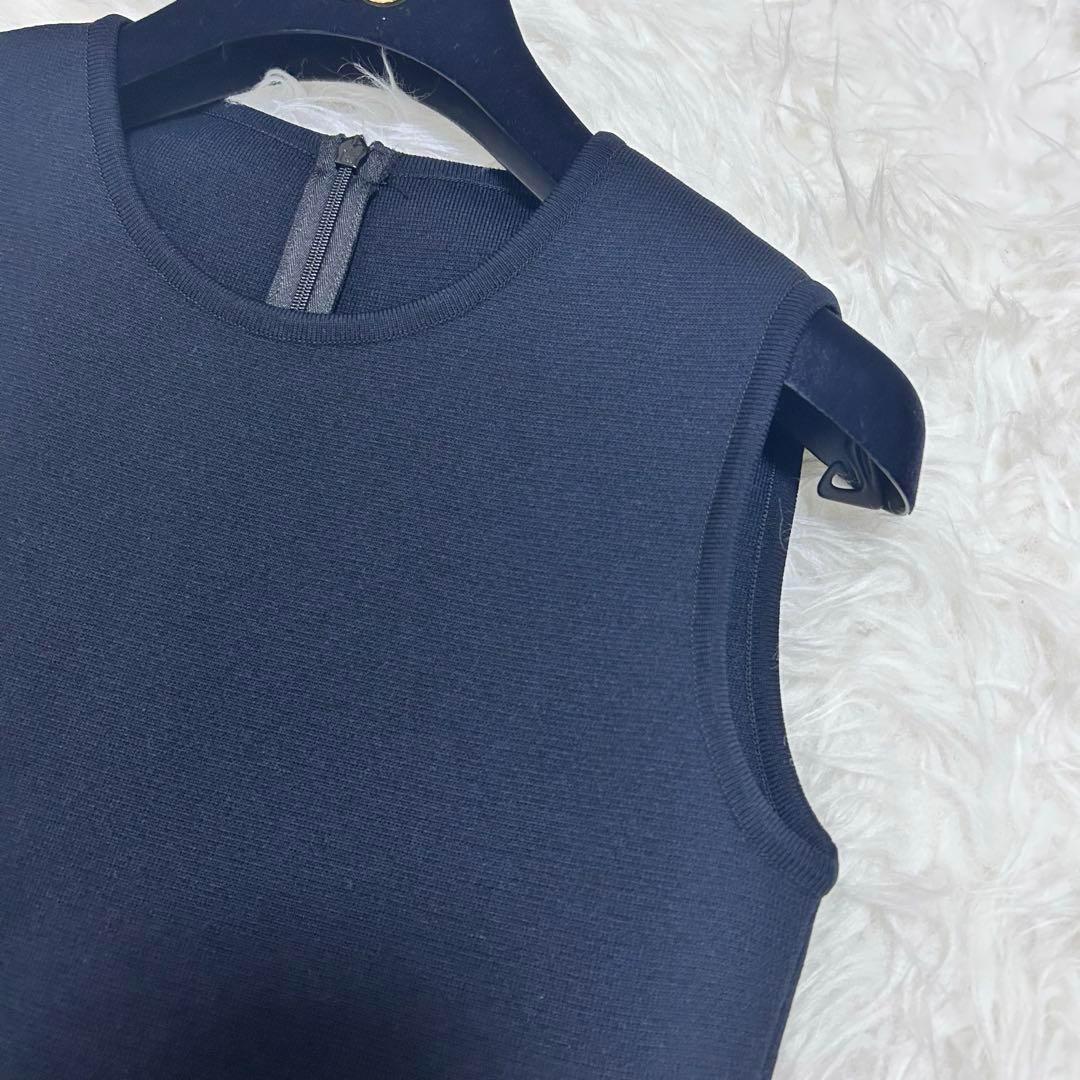 美品♡FOXEY サイドプリーツニットワンピース　フレア　38 ダークネイビー