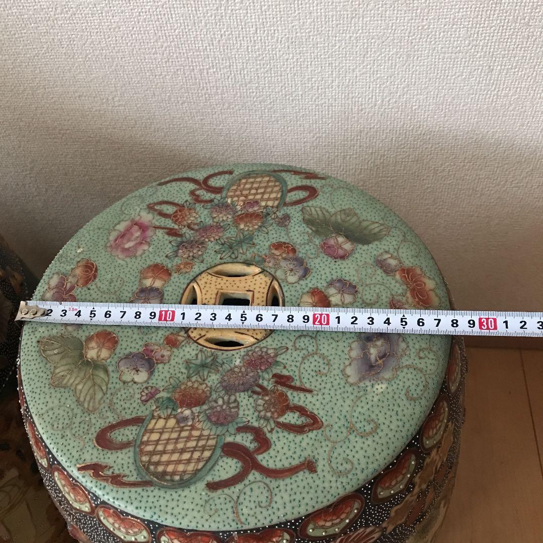 旧家蔵出　中国美術　古美術　清時代　陶器　鼓風 置物 庭 花台 飾台 骨董品