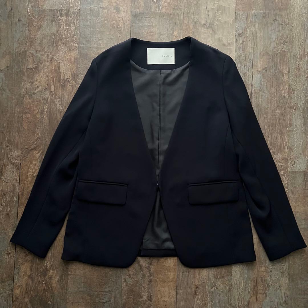 美品 カリテ ノーカラージャケット セレモニー ネイビー 卒業式 入学式