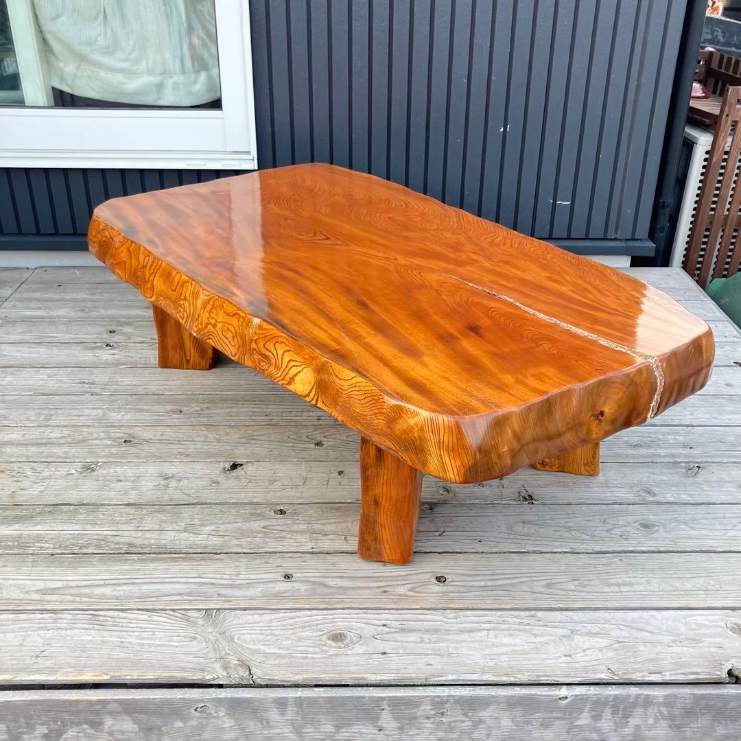 昭和レトロ 木製 天然木 欅材 一枚板 脚付き 座卓 センターテーブル 古家具