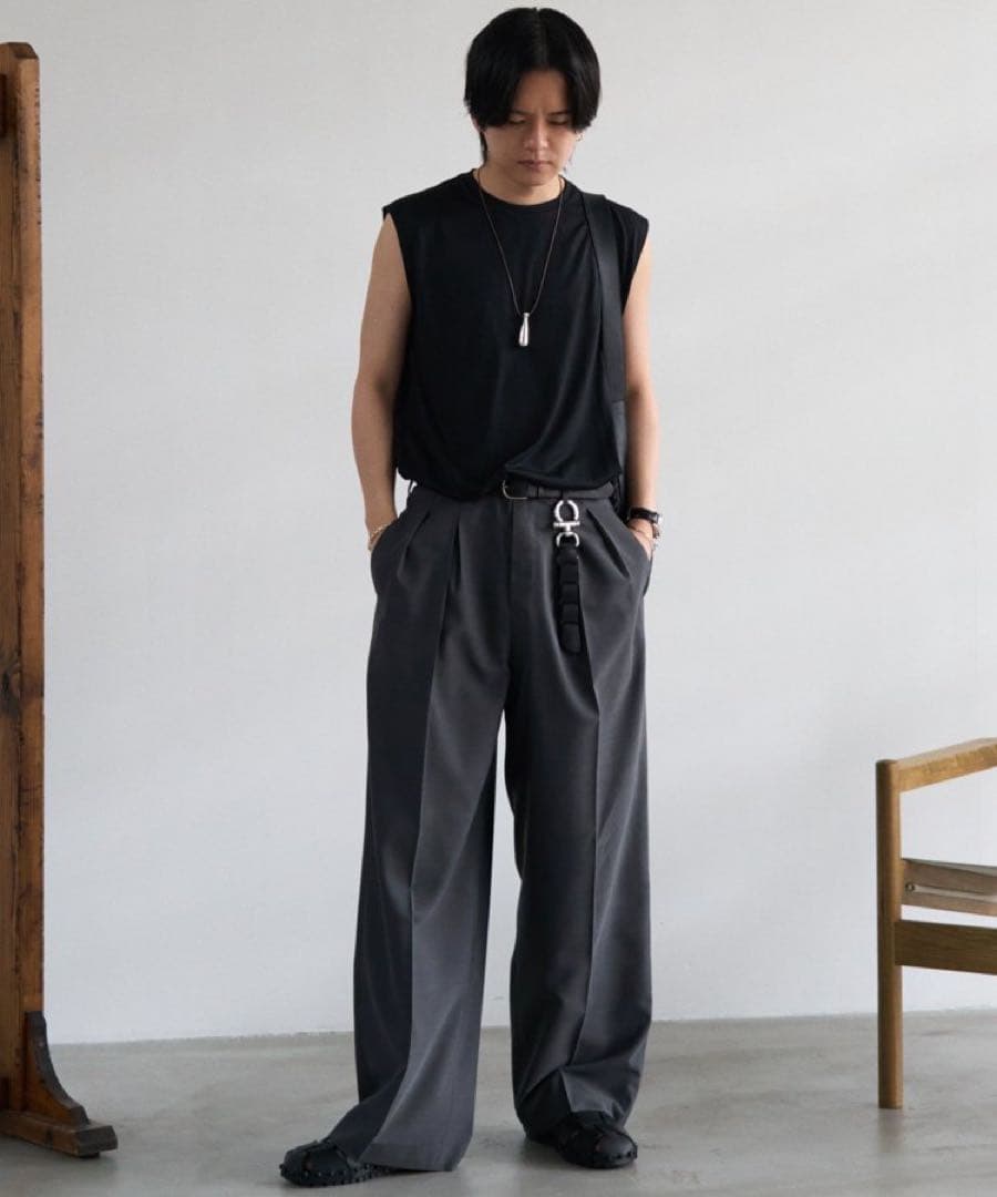 超希少LIDNM SUPER LIGHT WOOL TROUSERSグレーS