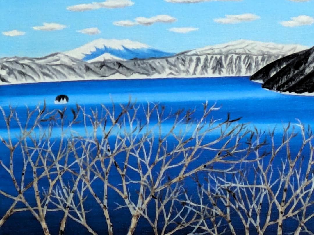 ★冬の摩周湖・肉筆油彩画・F6キャンバス