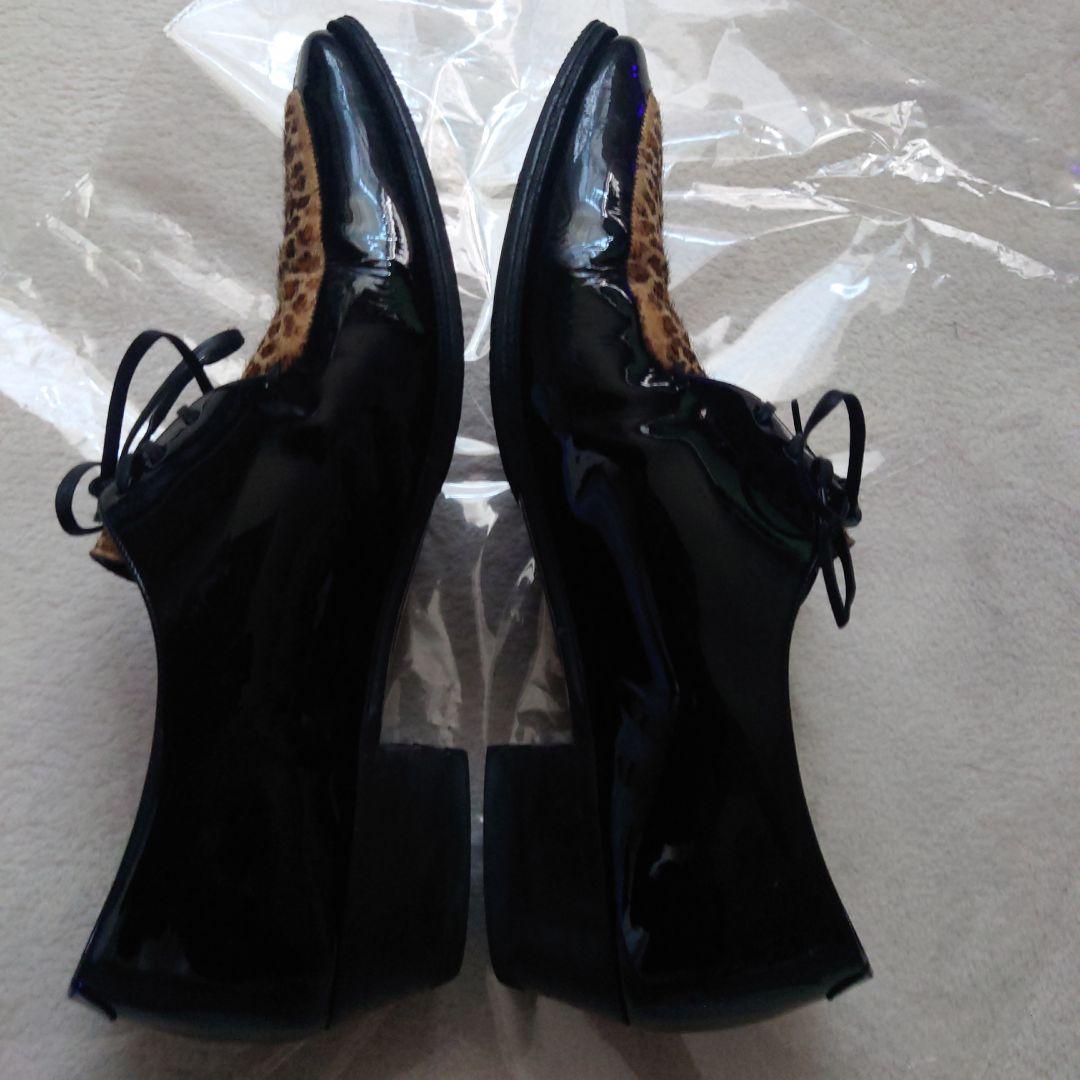 セリーヌ39（25.5）レオパードハラコポニーヘア切替パテントレザーシューズ