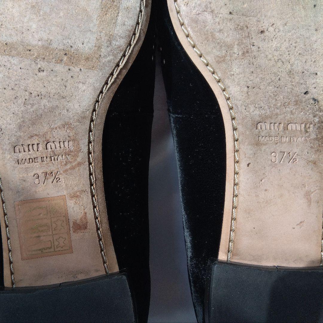 ミュウミュウ　MIUMIU　ビジューベロア　フラットシューズ　37.5