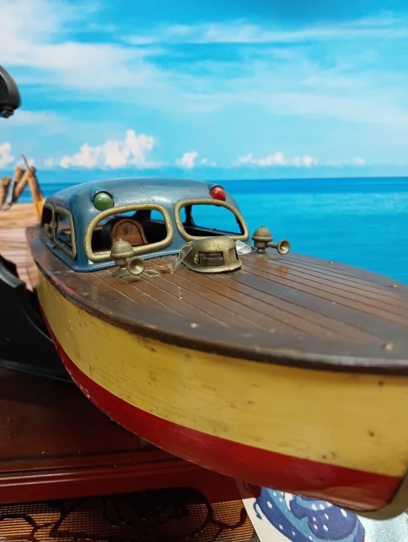 稀少レア１９５０年（昭和２５年５月）旧家蔵出木製全長４３センチ船模型当時物