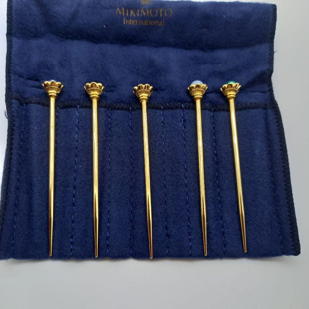 【未使用】ミキモト 半貴石 ピック5本セット/カトラリー5客セット