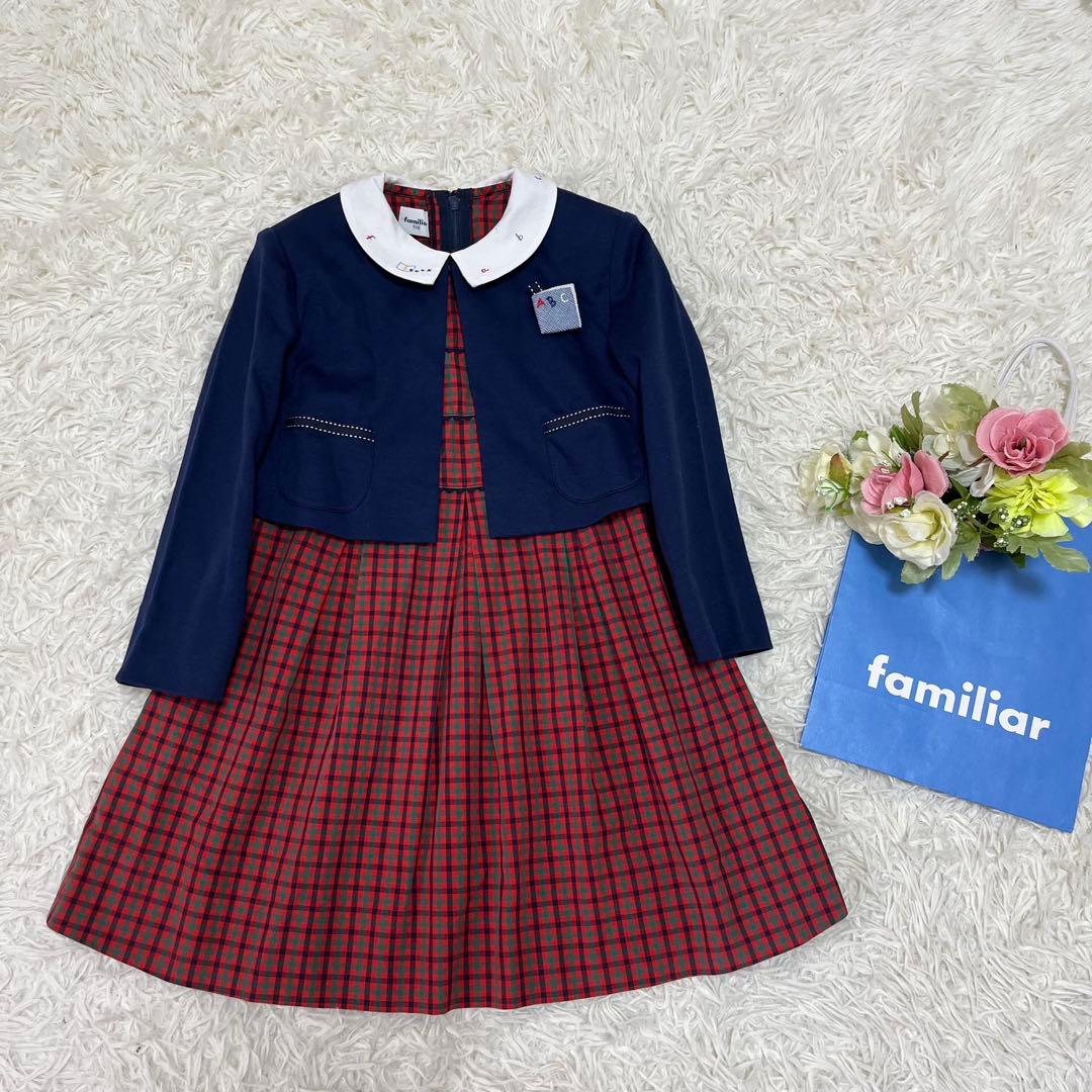 専用✨ファミリア　フォーマルアンサンブル110白襟ワンピース　ボレロ定番チェック