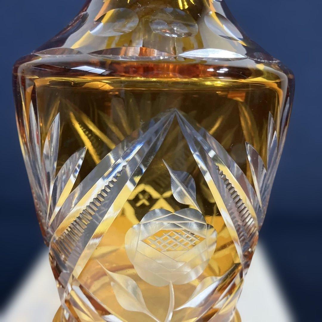 各務クリスタル　「琥珀色の花瓶」色被せ硝子　クリスタル琥珀の煌シリーズ