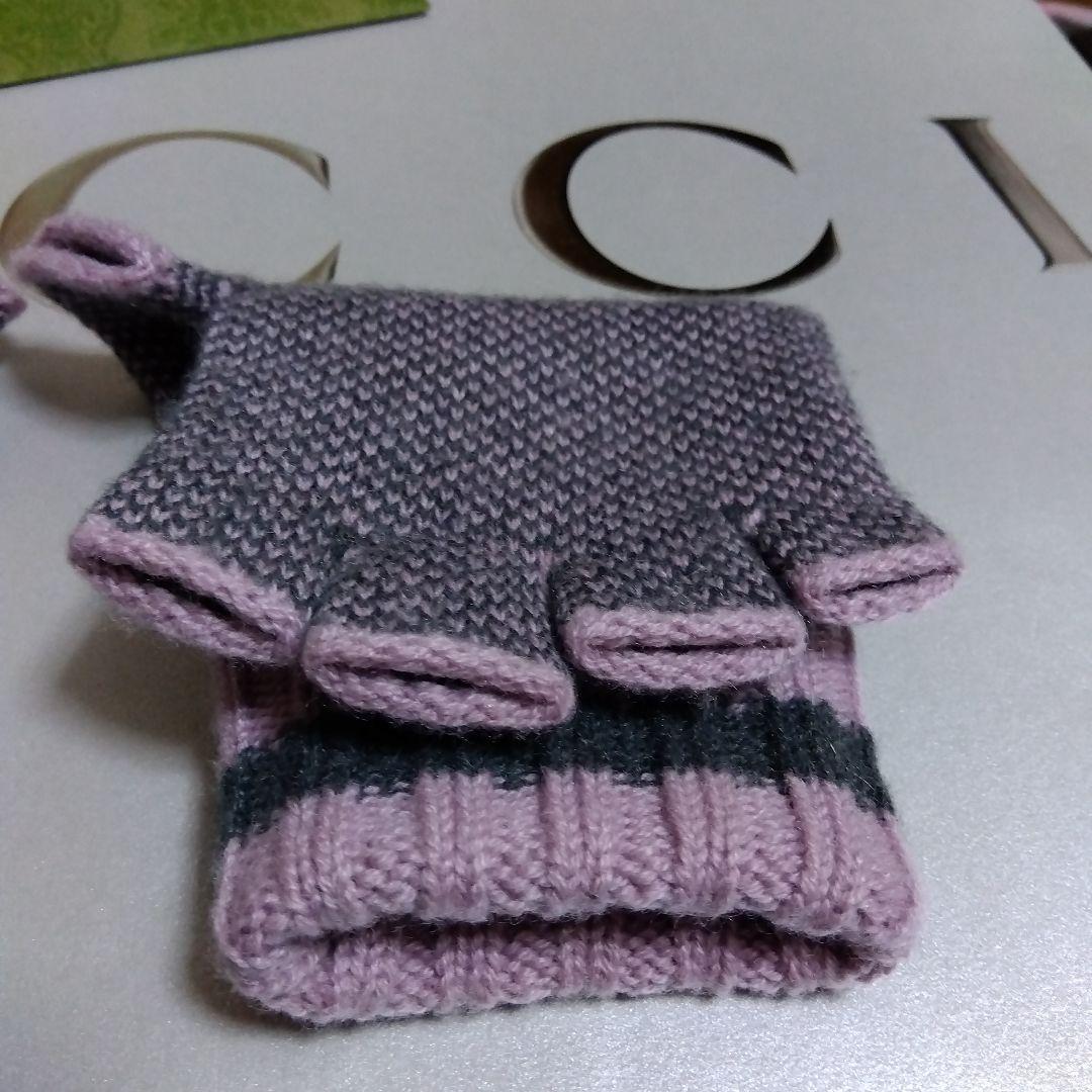 グッチ　GG　カシミア　フィンガーレス　グローブ　ピンク✕グレー
