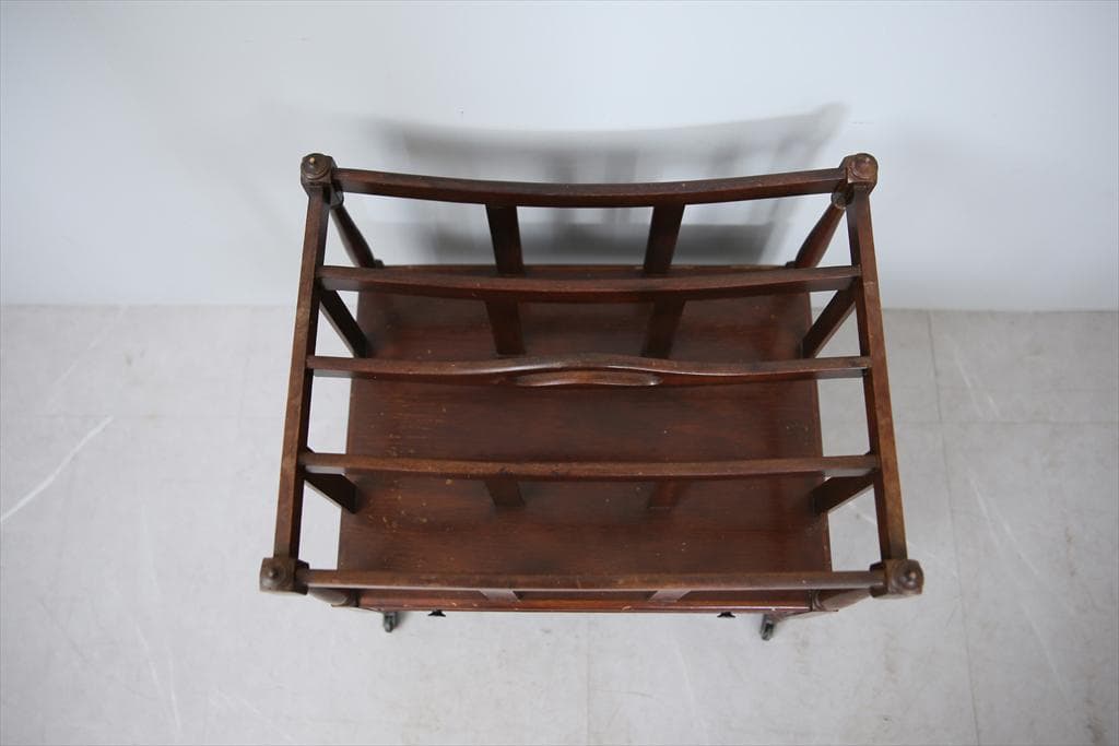 英国アンティーク木製マガジンラック/カンタベリー/本立て/雑誌本棚(88-34)