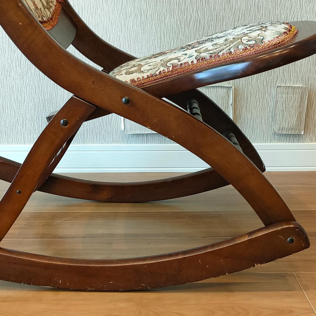 アンティーク　折りたたみ　ロッキングチェア　ロココ調　コブラン織り