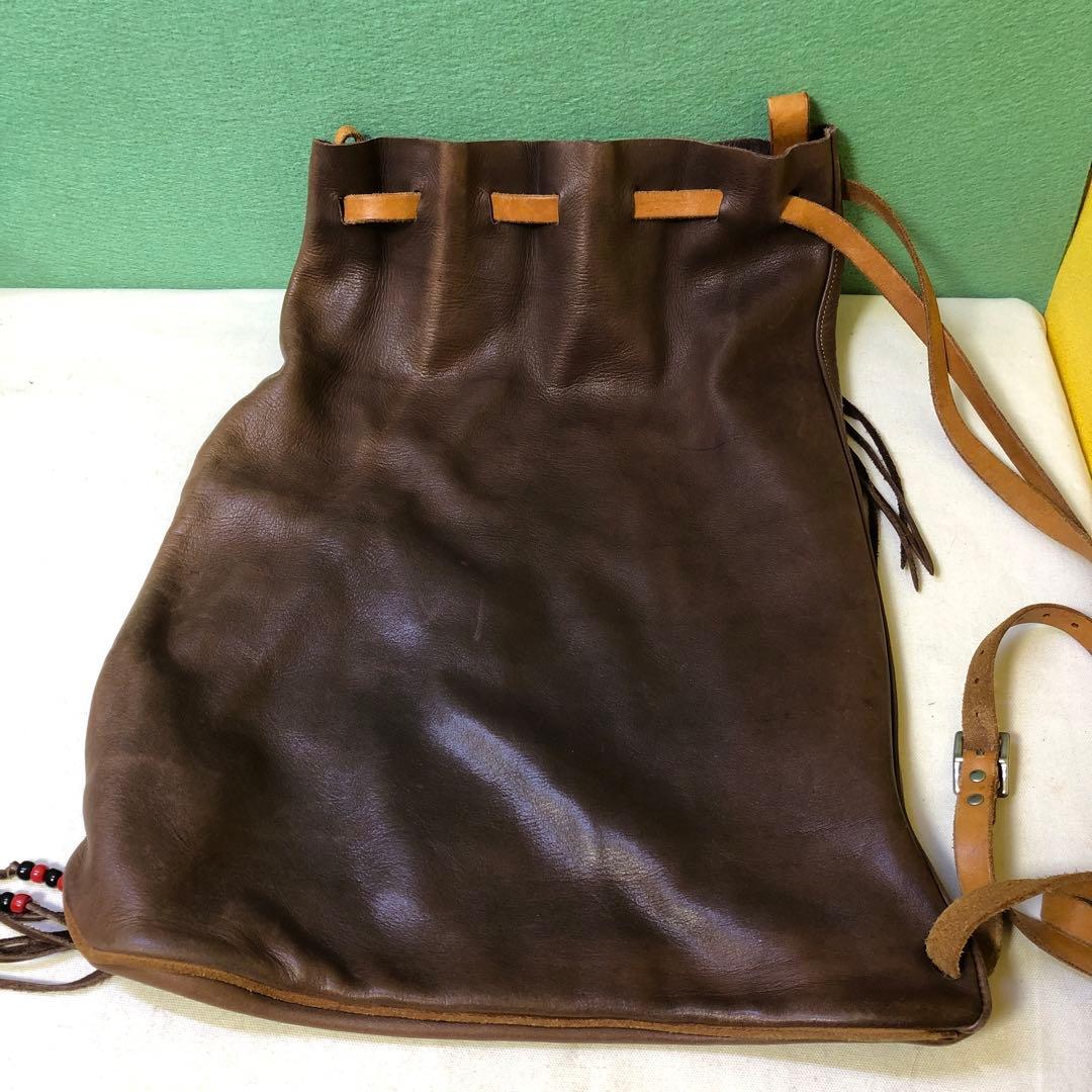 と89●REDMOON レッドムーン レザー巾着ショルダーバッグ 本革 ブラウン