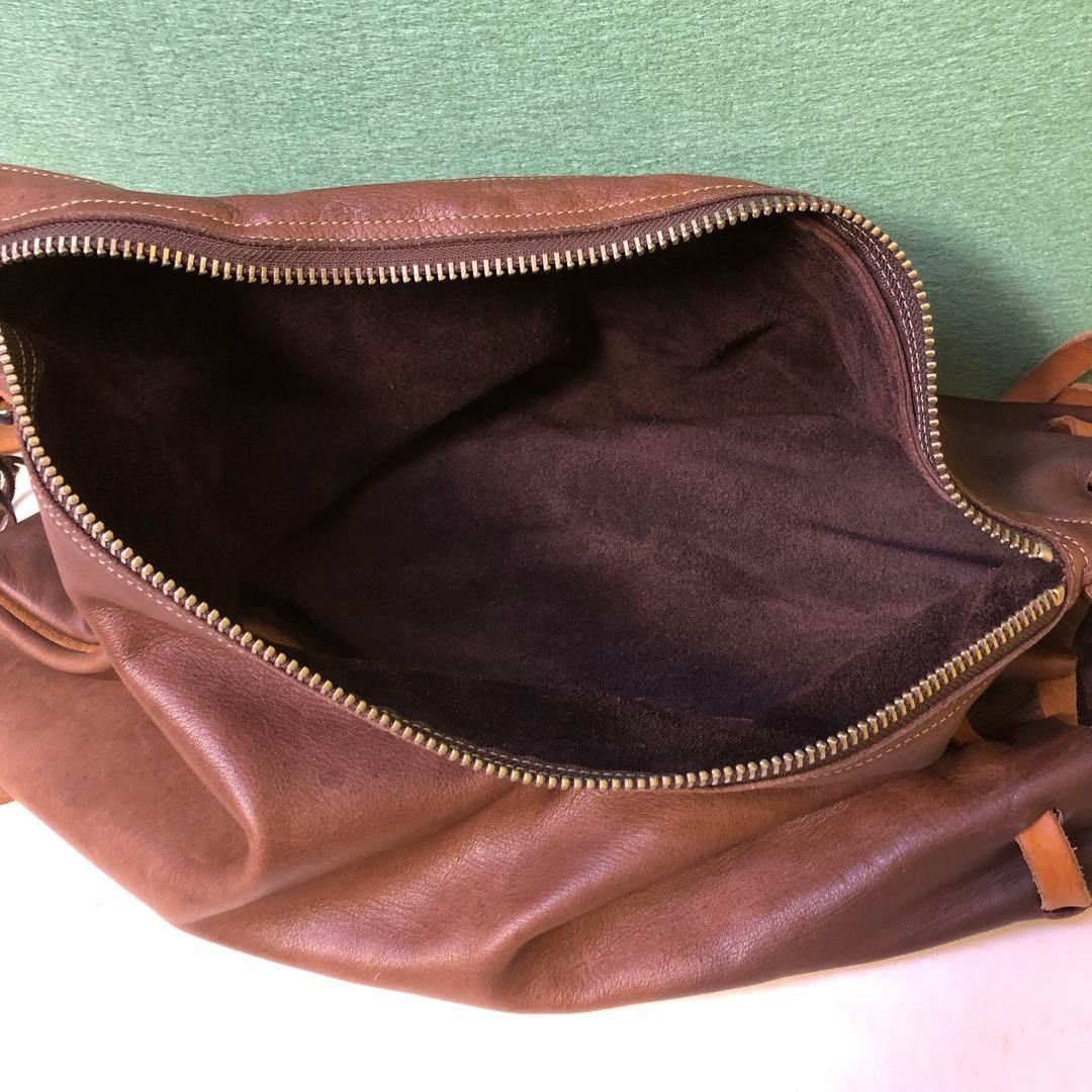 と89●REDMOON レッドムーン レザー巾着ショルダーバッグ 本革 ブラウン