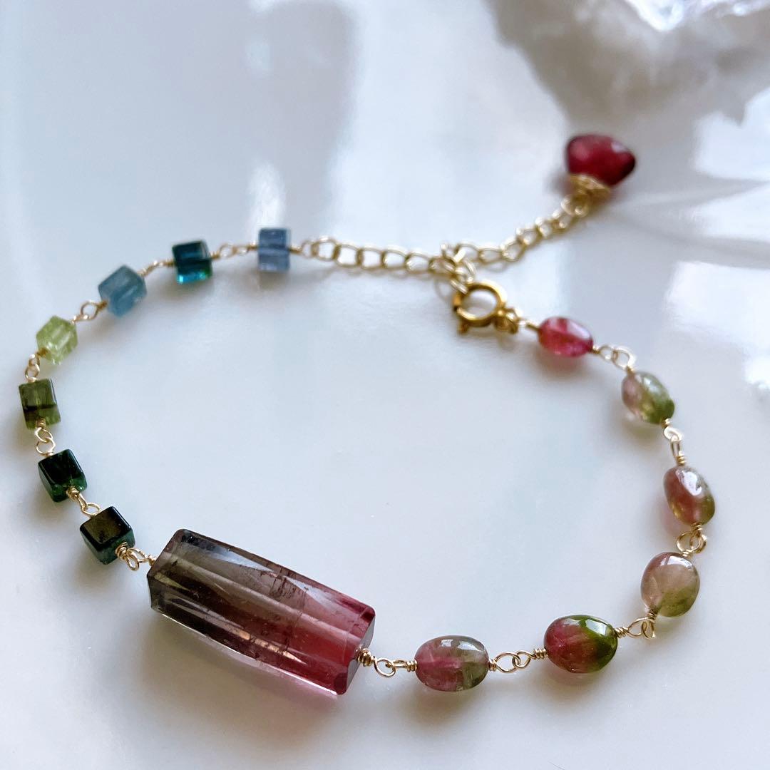 もりにかえる◆ウォーターメロントルマリンブレスレット✧14kgf