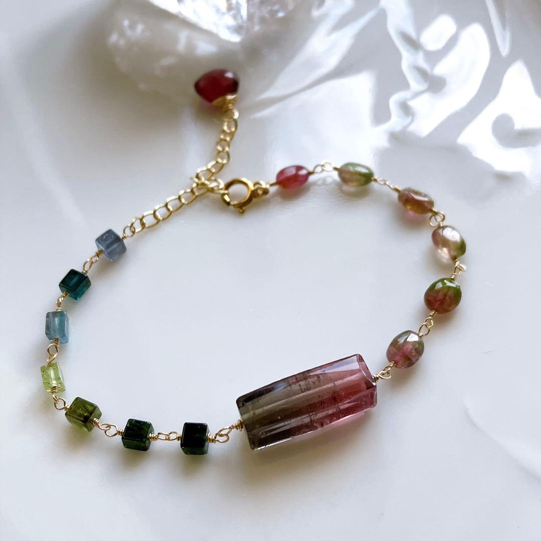 もりにかえる◆ウォーターメロントルマリンブレスレット✧14kgf