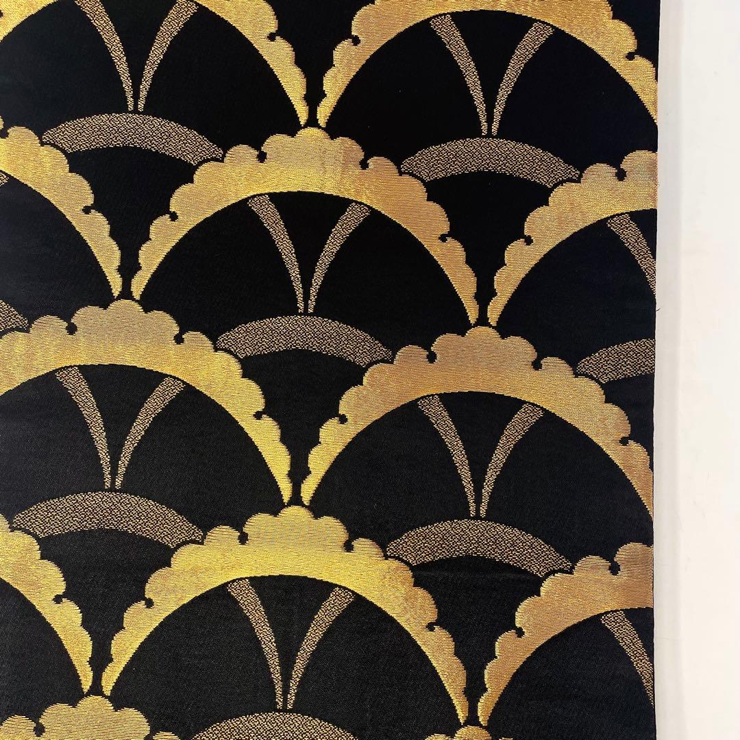 ［ 袋帯/振袖 ］ポリエステル　黒　金　雪芝　雪輪　芝草　成人式　振り袖　洗える