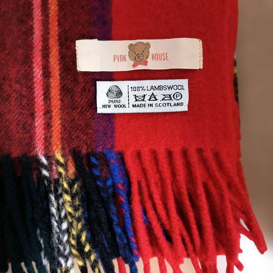 PINK HOUSE チェック柄ラムウールブランケット（中古品）