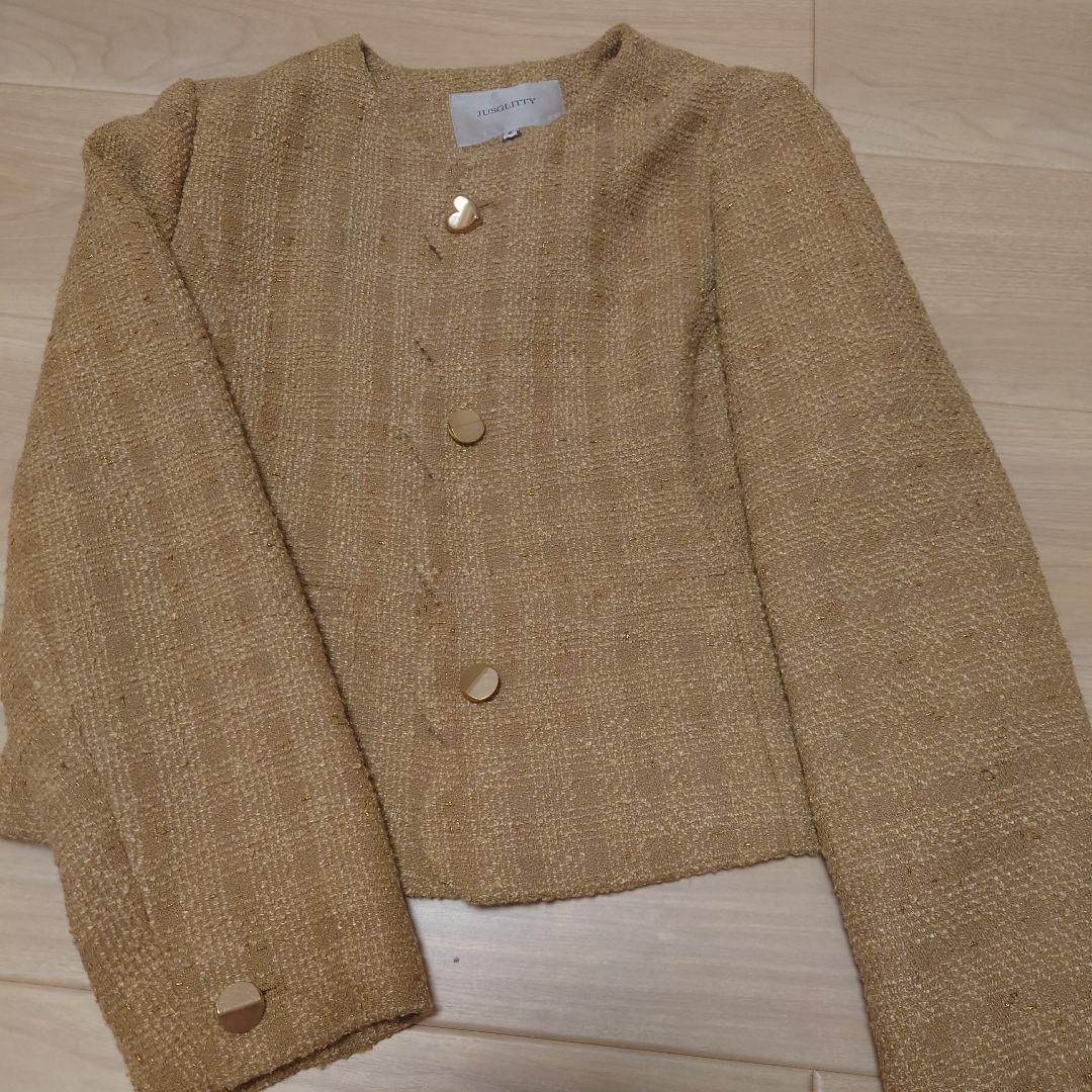 新品未使用タグ付 JUSGLITTY 2WAYボタンジャケット 9号 キャメル