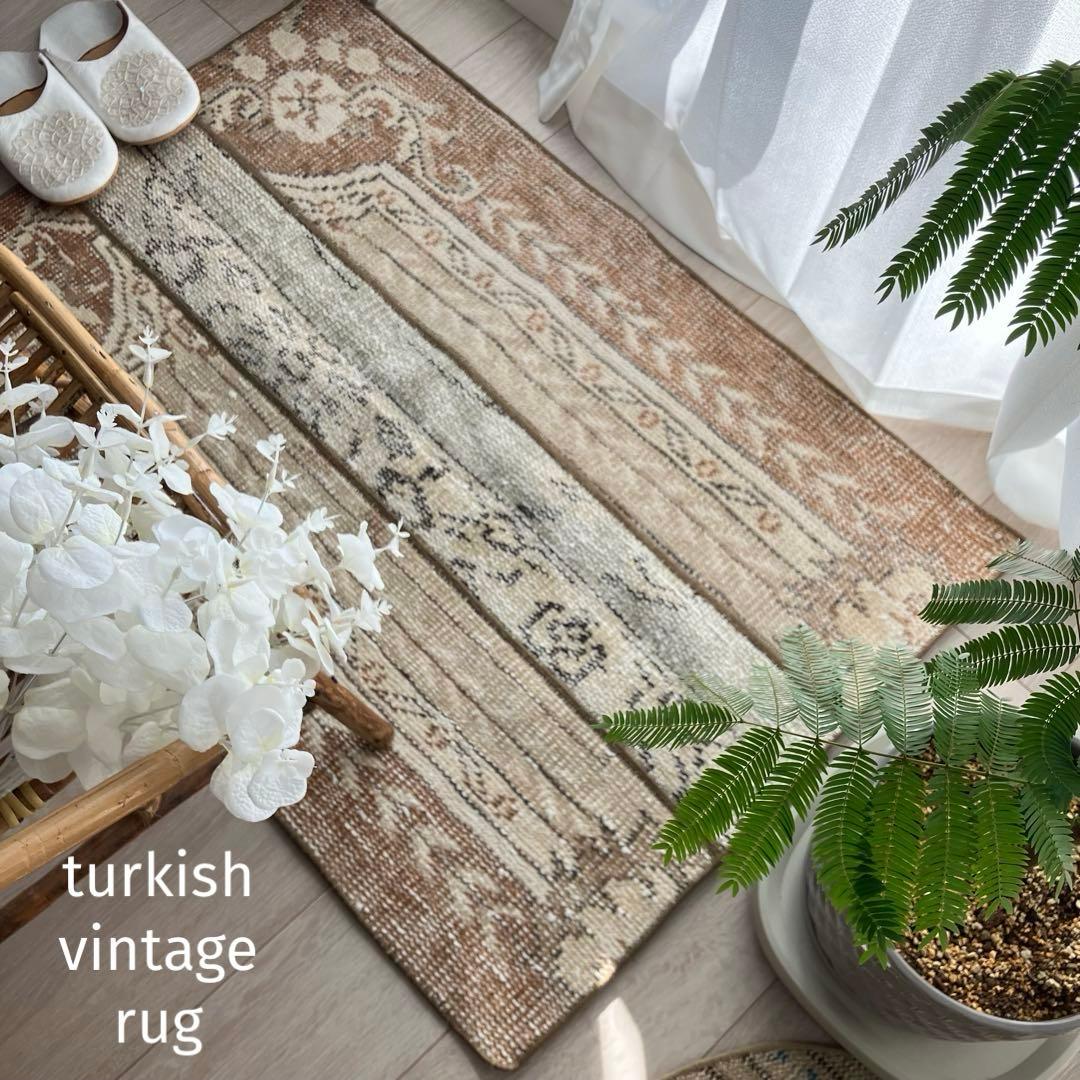 パッチワーク✳︎ 63×97✳︎キャラメル　マロンブラウン　トルコヴィンテージラグ