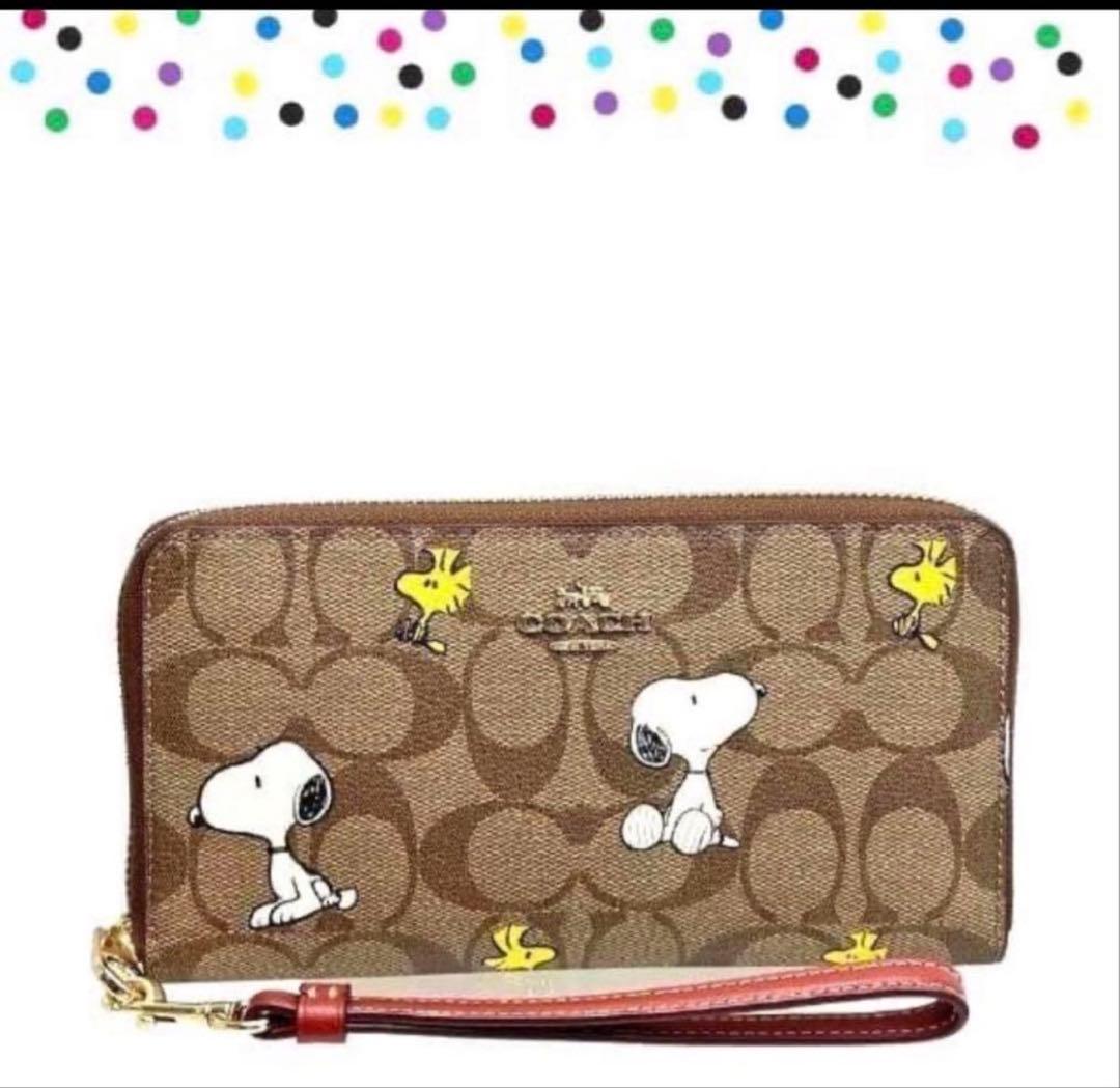 シナモンCOACH 長財布 コーチ×ピーナッツ スヌーピーウッドストック