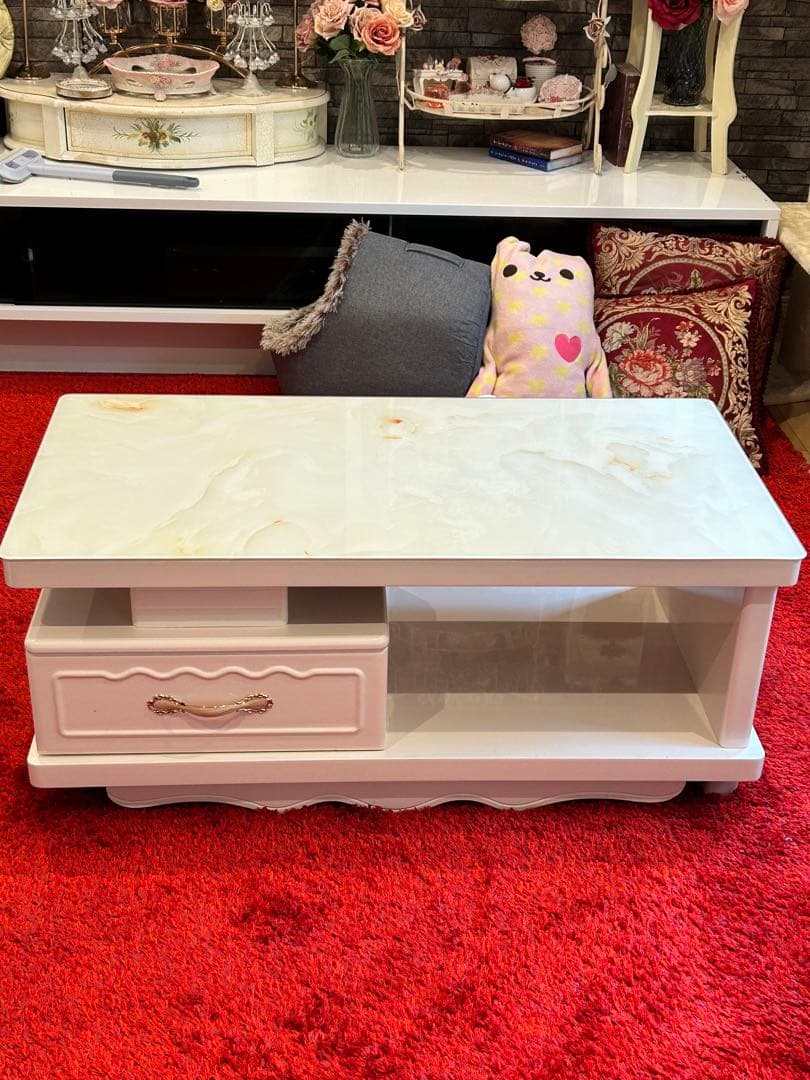 姫系　リビングテーブル　センターテーブル　ホワイト　ロココ調　アンティーク