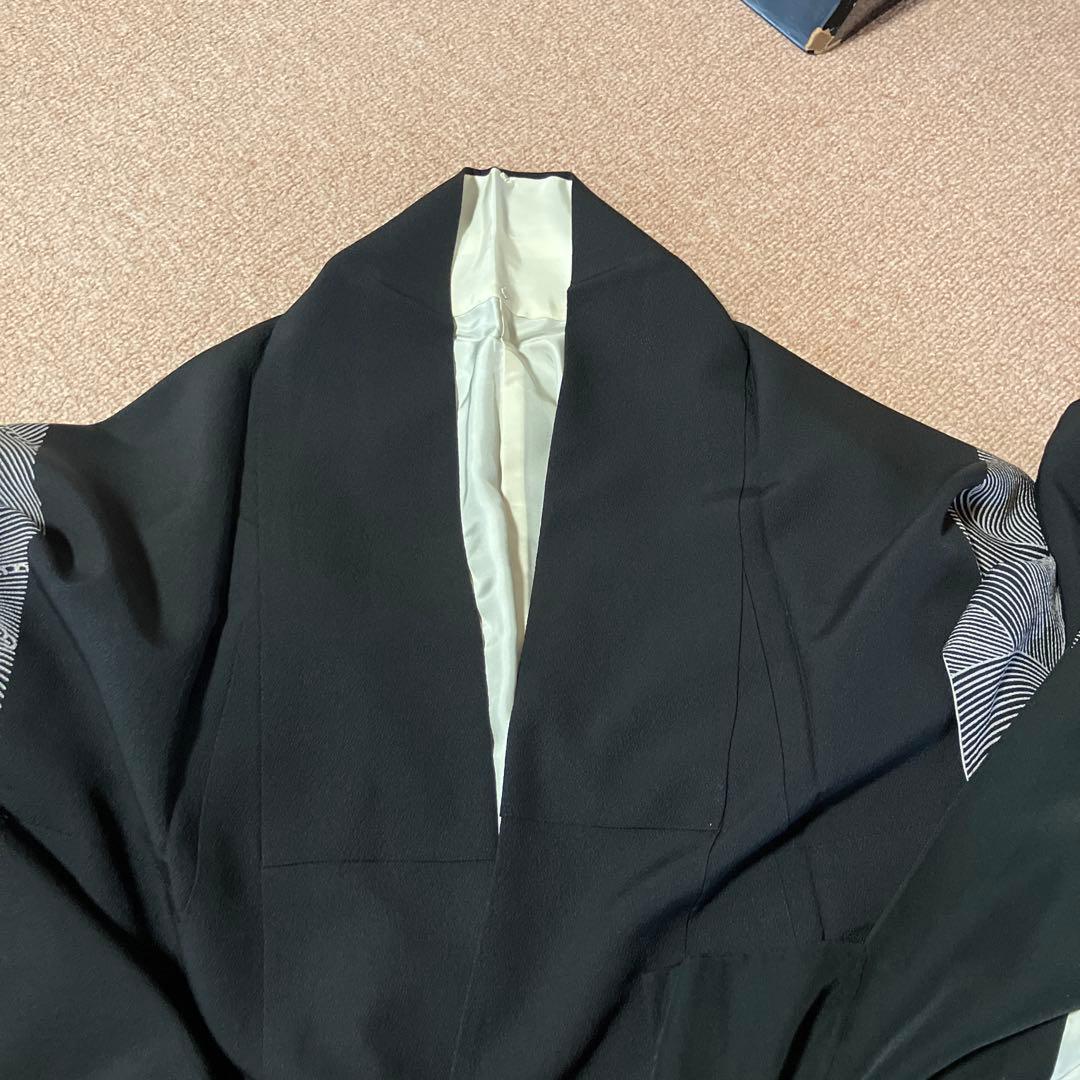 付下げ？　袷　黒地　モダン柄