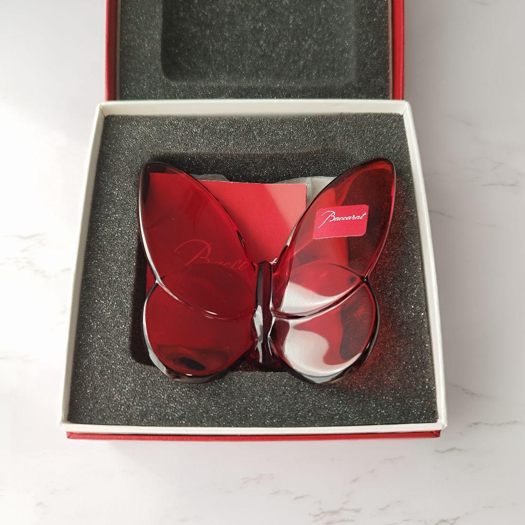 【未使用】Baccarat　バカラ　オブジェ　ラッキーバタフライ　レッド