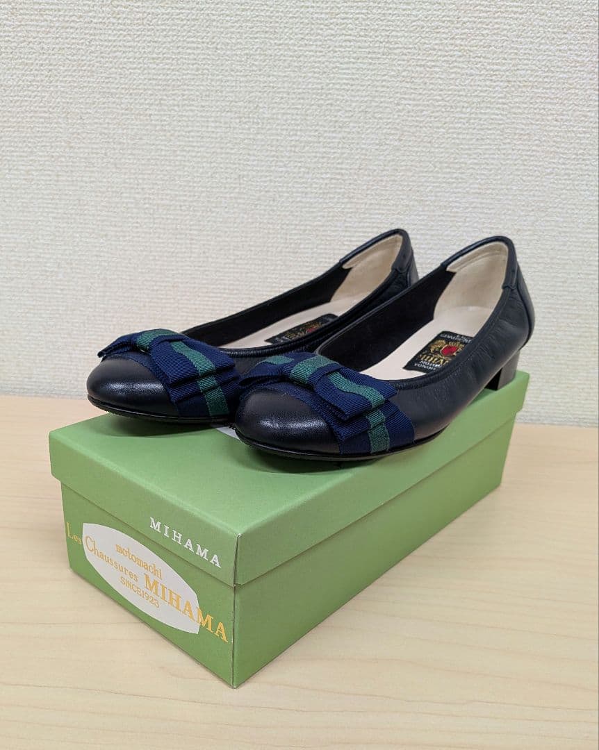 【美品】MIHAMA リボン付きカッターシューズ ネイビー　エコバッグ付