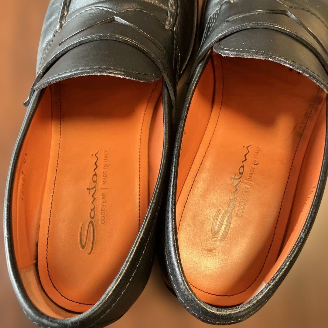 Santoni ブラック ローファー　UK8 箱、保存袋つき