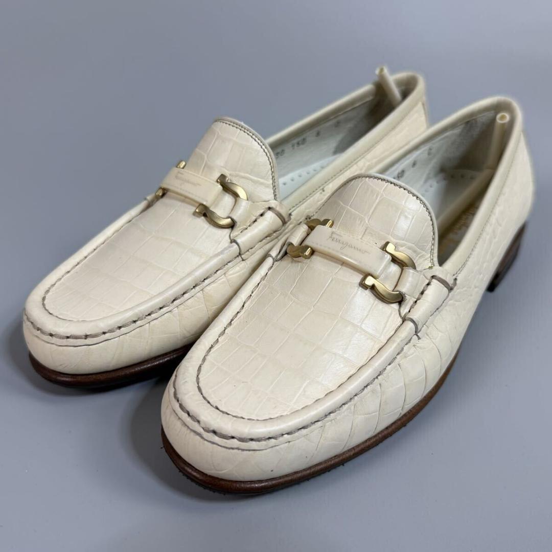 【未使用】フェラガモ クロコ 型押し ローファー 6サイズ イタリア製 元箱付き