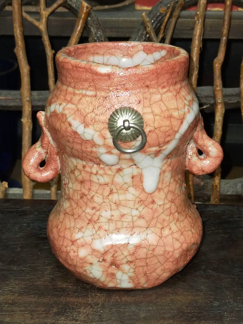 ♥志野　花器　桐箱付き　１　花瓶　掛花入れ　骨董品　アンティーク