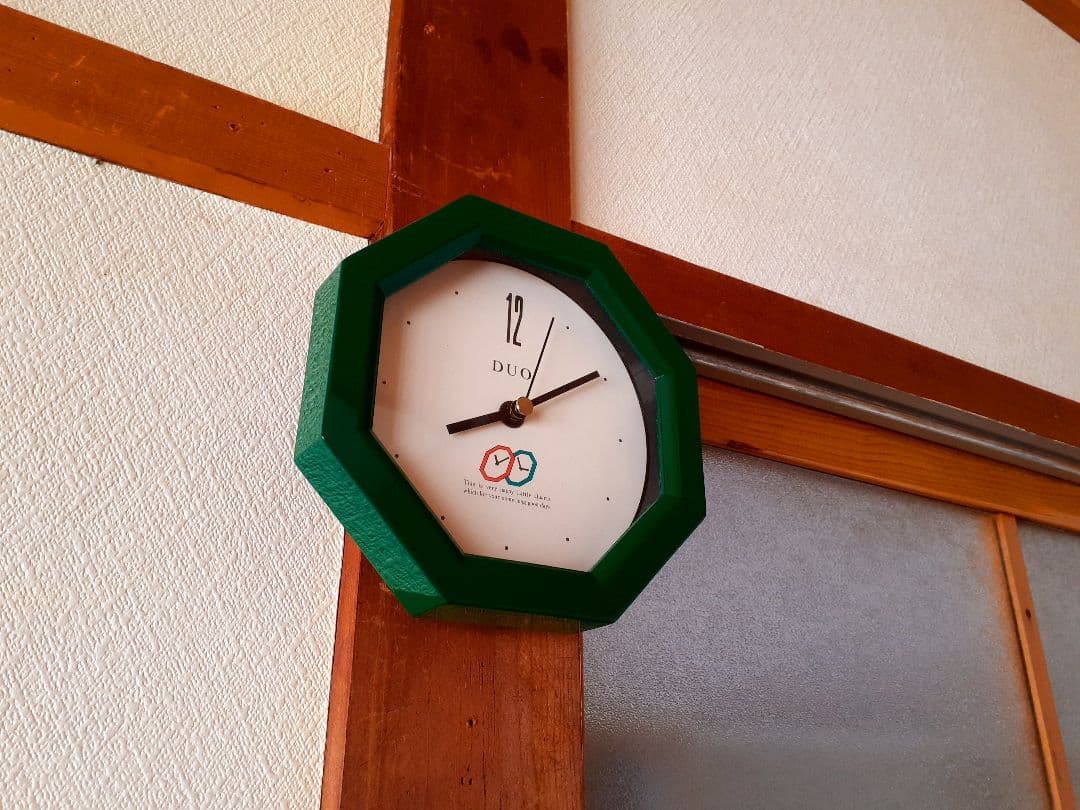 80's　掛け時計　ポストモダン　ビンテージ　レトロ　八角　グリーン