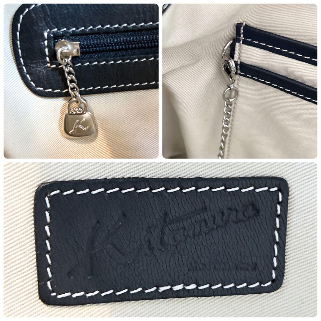 未使用級 キタムラ ワンショルダーバッグ 肩掛け レザー ネイビー ポーチ付き